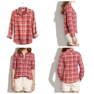 MADEWELL Plaid Button Down Boyshirt in Suntour XS